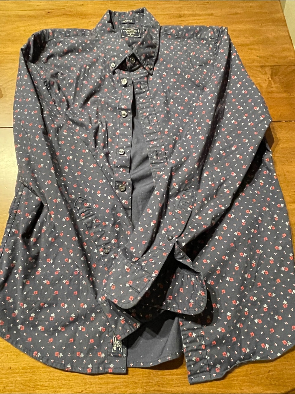 Abercrombie & Fitch Navy Floral Shirt Jacket with Red Accents